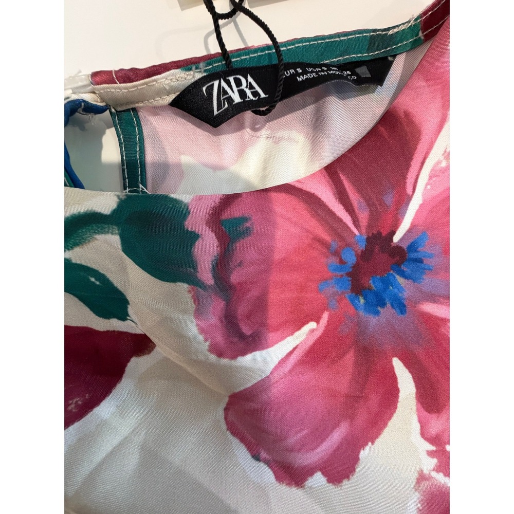 NWT ZARA Woman Long Floral Print Satin Wide-Legs Jumpsuit, Poly/Satin, Size S - Picture 9 of 9